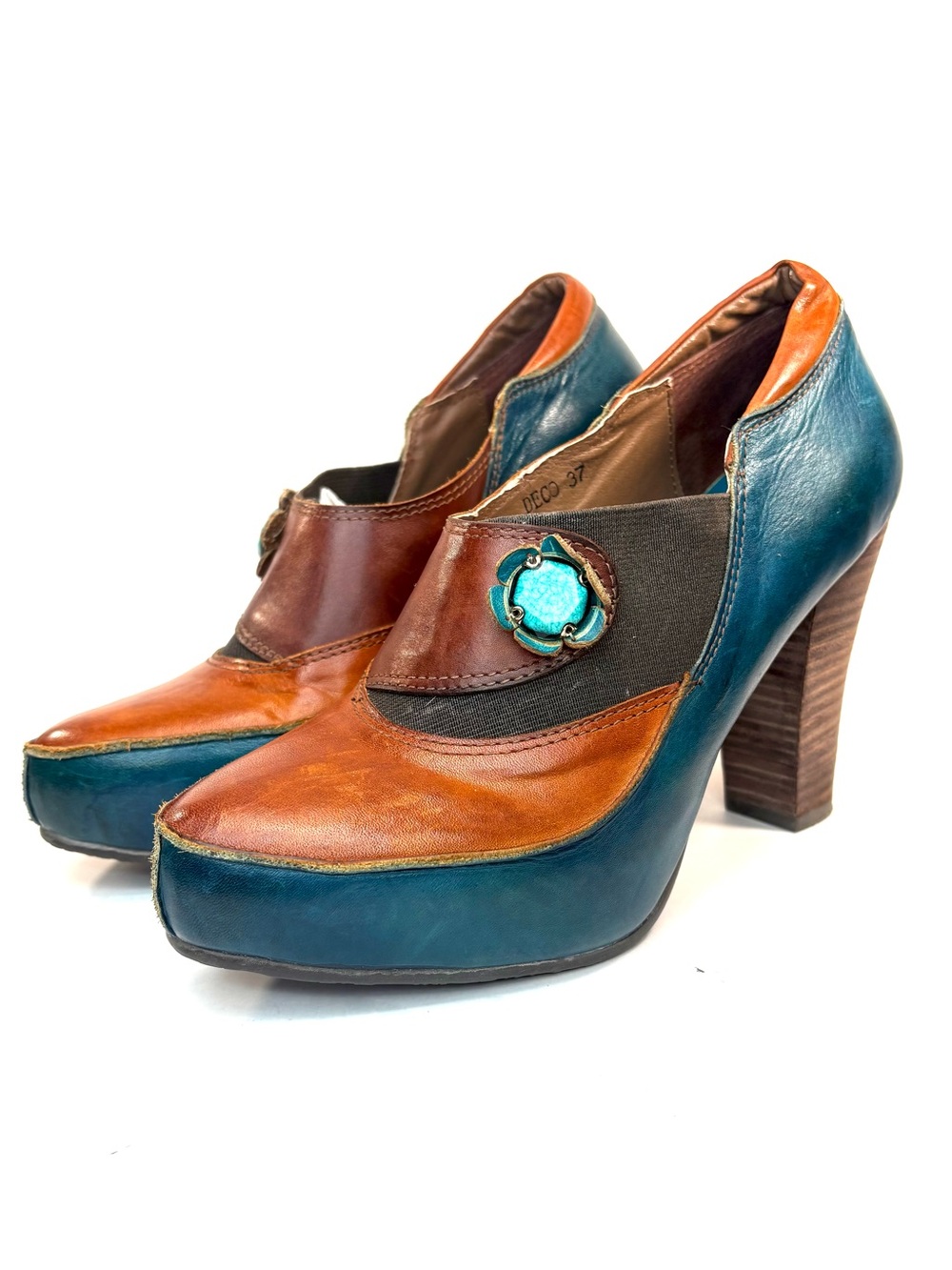 Spring Step Jewel Tone Color Block Leather Heeled Booties | 37